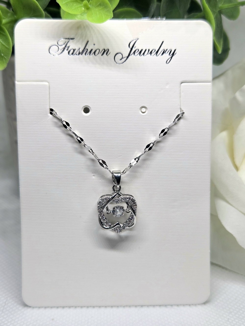 Fashion Jewelry Silver Floral Floating Crystal Pendant Necklace